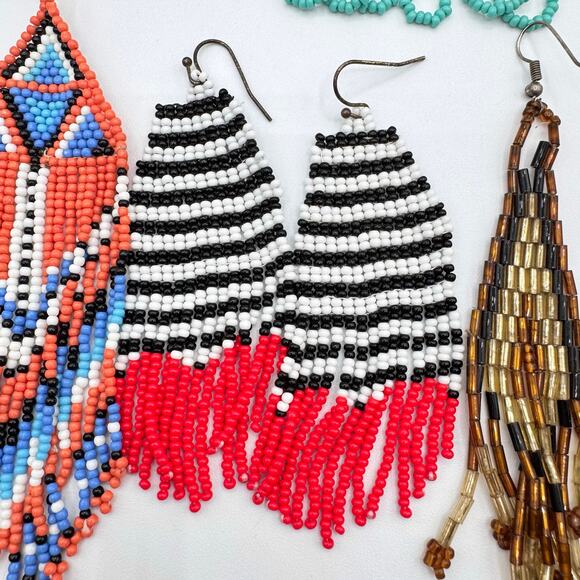 Tribal Ethnic Southwestern Seed Bead Fringe Curtain Earring Lot Colorful Boho - Picture 7 of 11